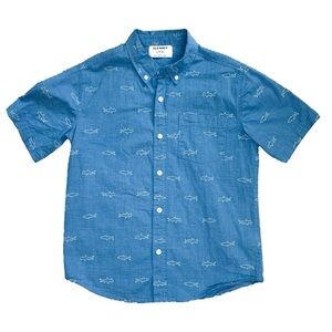 Old Navy Kids Blue Button Down Short Sleeve Shirt w/ Shark Print, size L(10-12)